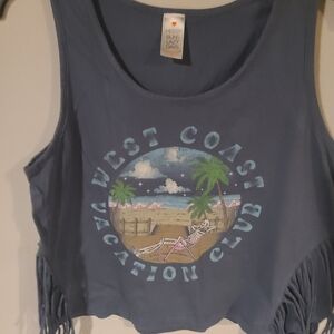 Blue West Coast Vacation Club Fringe Tank Top